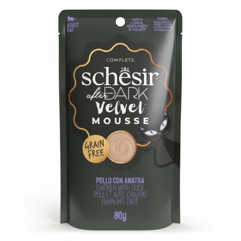 Schesir After Dark Velvet Mousse Chicken With Duck Wet Cat Food In Mousse 80G