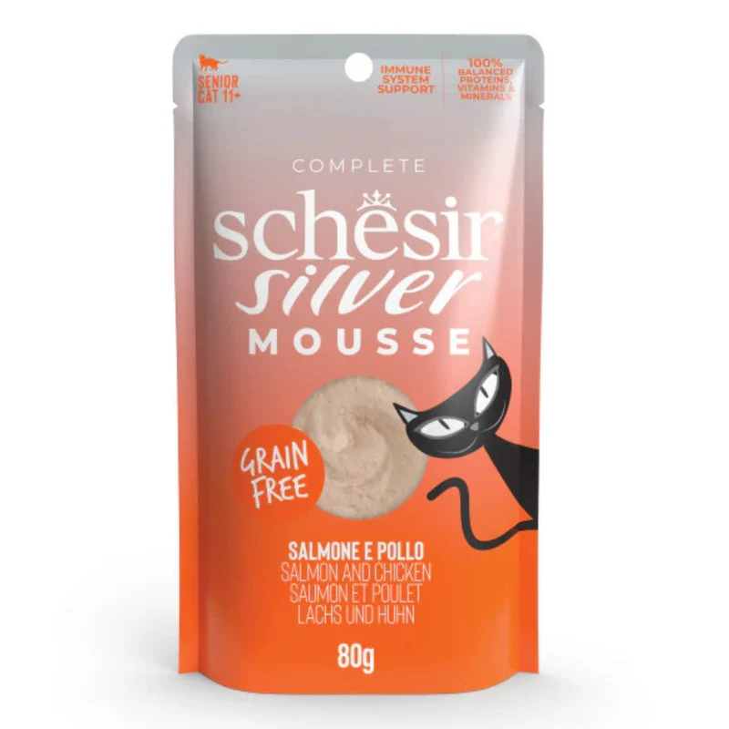 Schesir Silver Mousse Salmon & Chicken Senior Wet Cat Food 80G