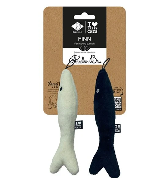 D&D Home I Love Happy Cats Finn Fish Kicking Cushion Cat Toy 20x6x3cm