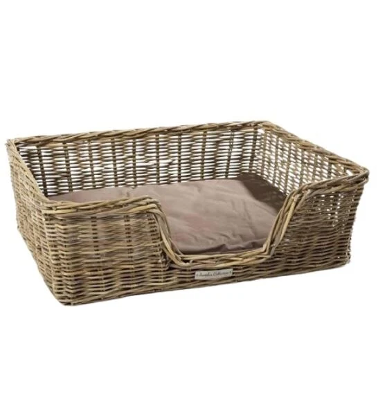 51DN Rattan Rectangular Cat & Dog Bed Basket With Cushion