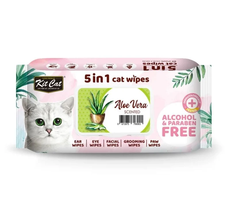 Kit Cat 5in1 Aloe Vera Scented Cat Wipes 80pcs