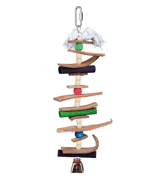 Trixie Wooden Toy with Leather and Pearls for Birds 28cm